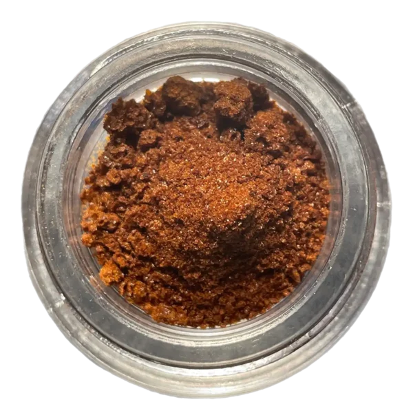 jar of brown colored lions mane crystals