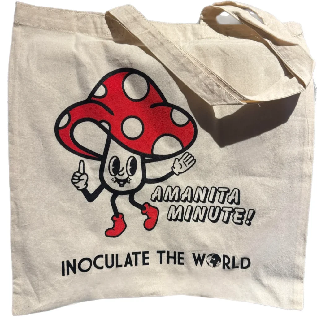 amanita tote bag on white canvas