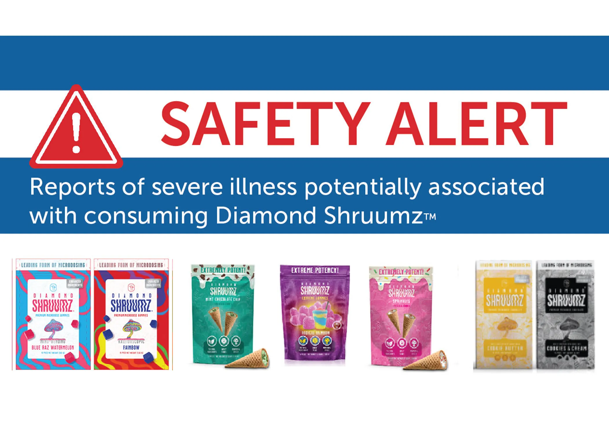 A safety alert warning potential users about Diamond Shruumz-brand mushroom edibles 