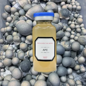 small vial with yellow isolated ape and blue cap