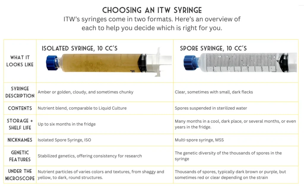 A table comparing two syringe formats
